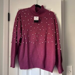 NWT Eloquii Pink Pearl-Studded Turtleneck Sweater